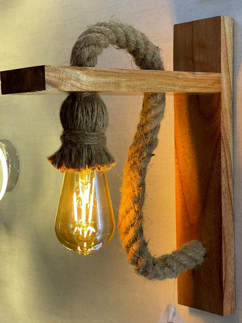 wood and rope wall light